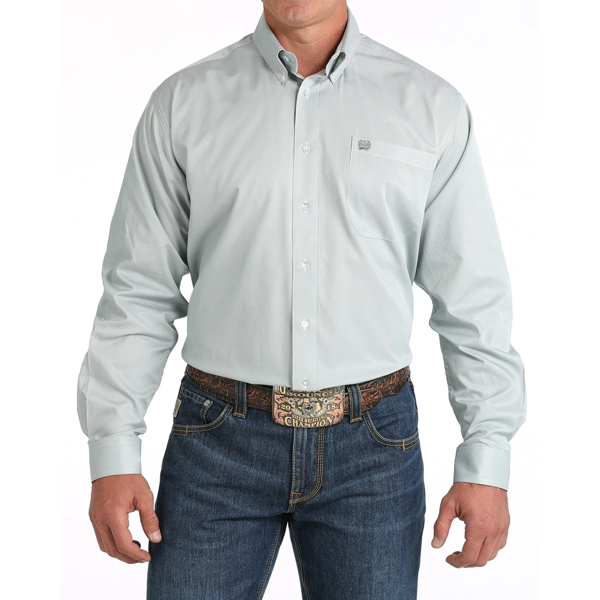 Cinch Men's Green and White Striped Shirt sold by Western Edge