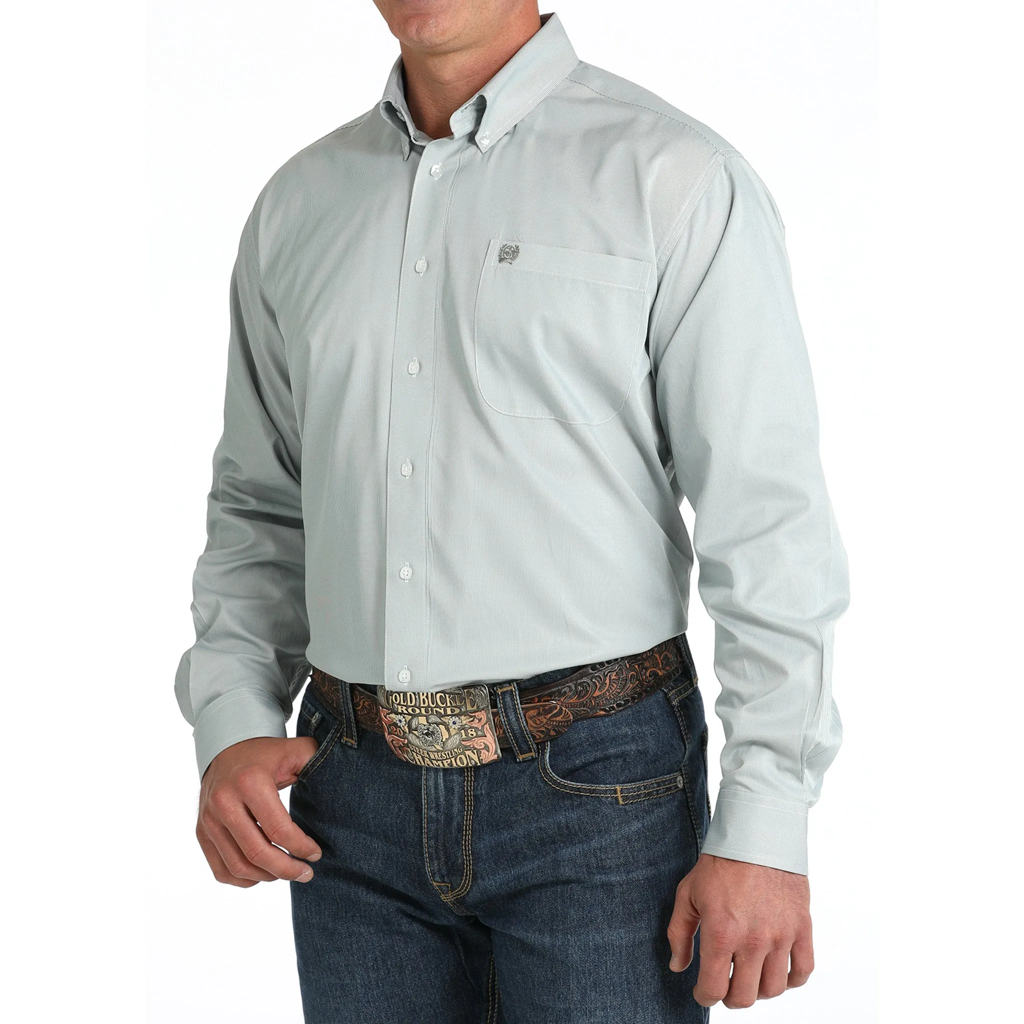 Cinch Men's Green and White Striped Shirt sold by Western Edge product image thumbnail 3