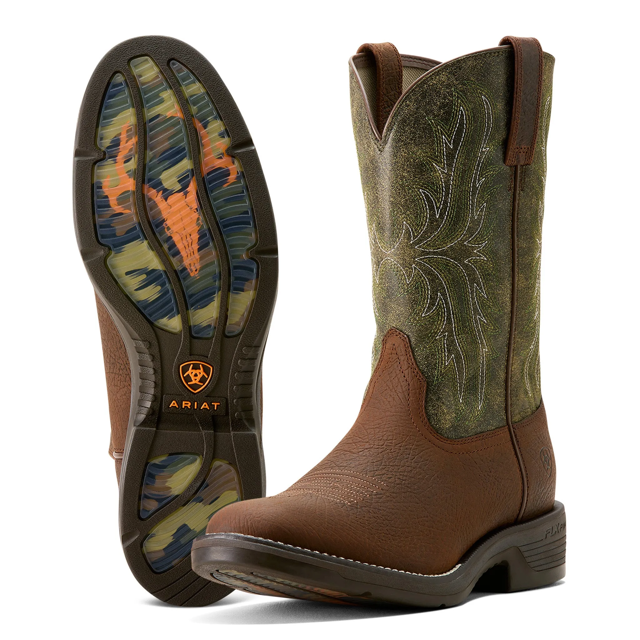 Ariat Men's Ridgeback Round Toe Brown and Green Cowboy Boots sold by Western Edge product image thumbnail 2