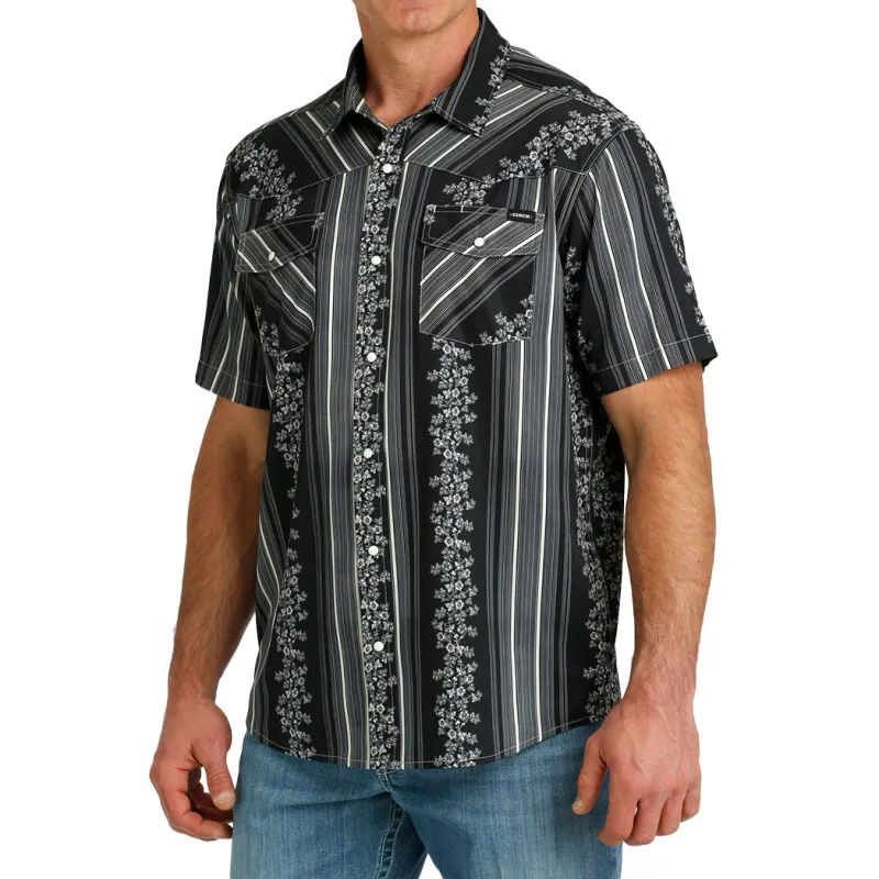 Cinch Men's Vintage Wallpaper Stripe Western Camp Short Sleeve sold by Western Edge