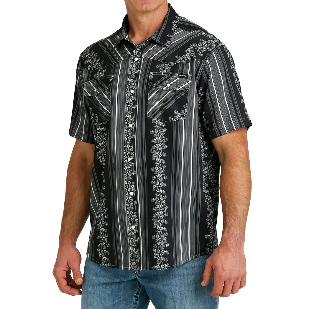 Cinch Men's Vintage Wallpaper Stripe Western Camp Short Sleeve sold by Western Edge