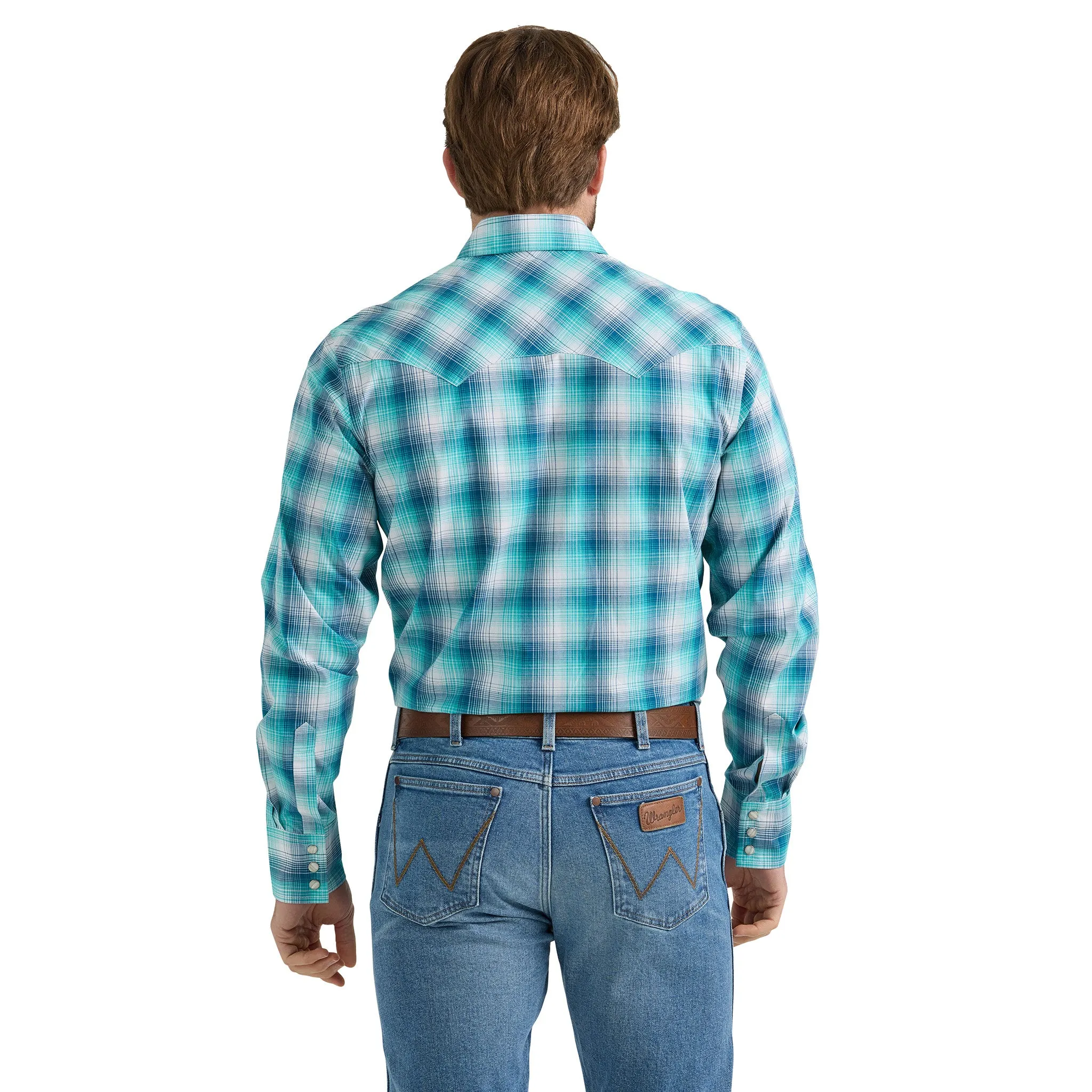 Wrangler Men's Retro Blue and Turquoise Long Sleeve Shirt sold by Western Edge product image thumbnail 3