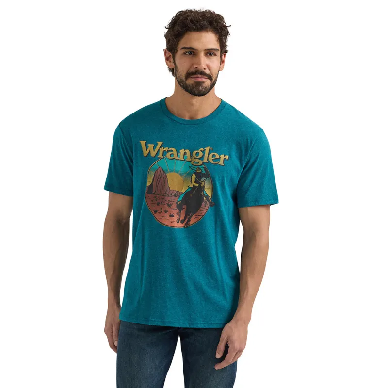 Wrangler Men's Cyan Pepper Heather Graphic T-Shirt made by Western Edge
