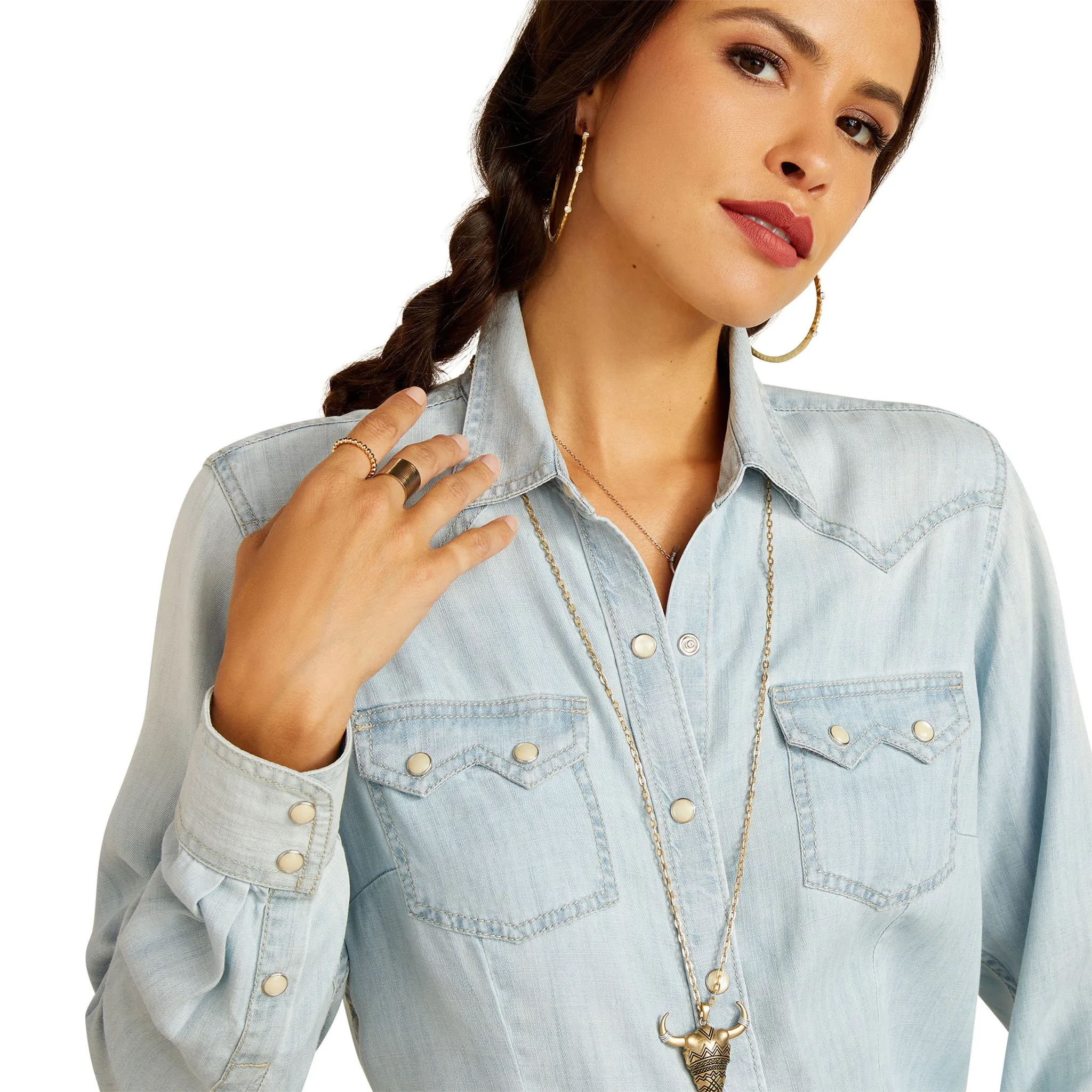 Ariat Women's Bleached Chambray Denim Long Sleeve sold by Western Edge product image thumbnail 2