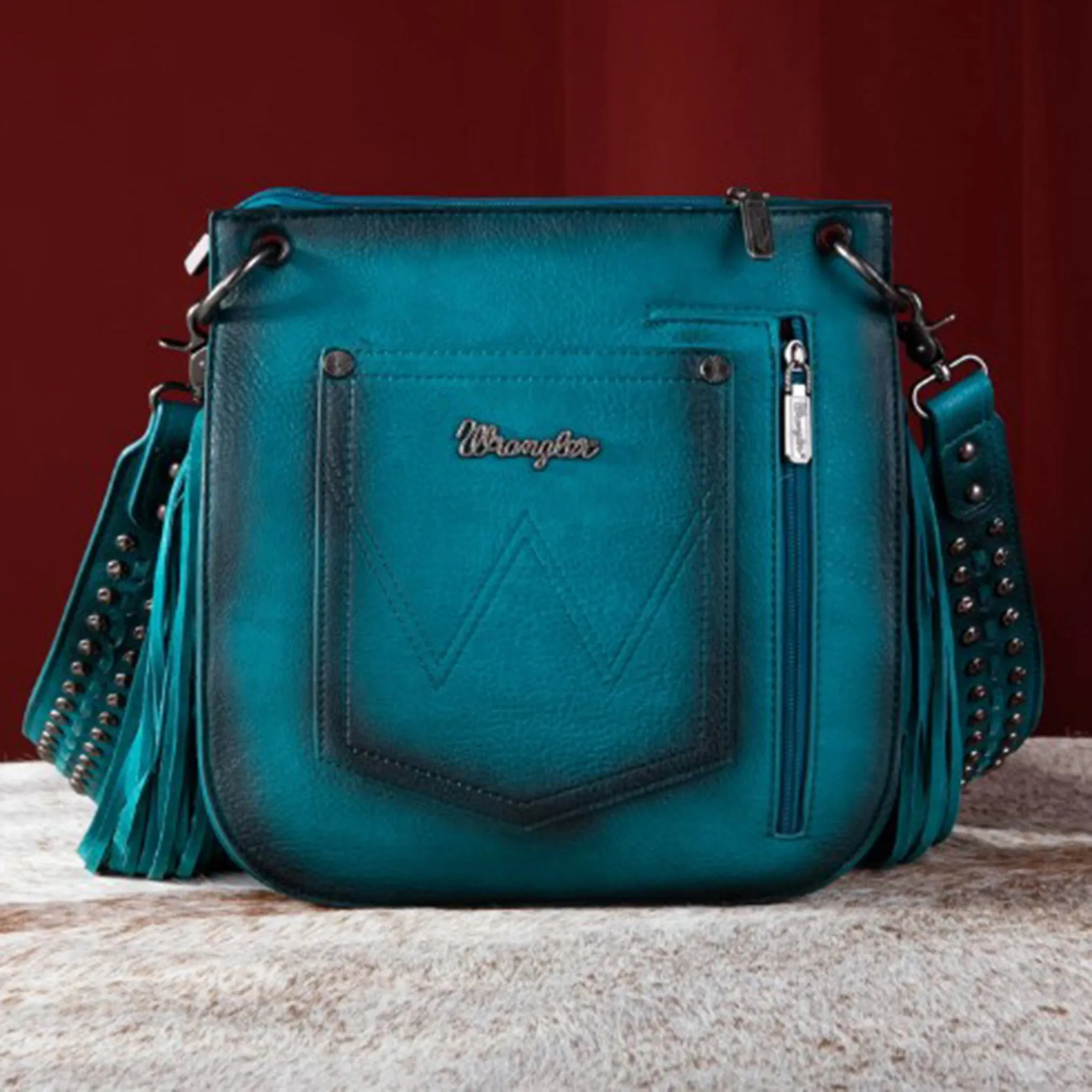 Wrangler Turquoise Rivet Fringe Purse-Conceal Carry sold by Western Edge product image thumbnail 2