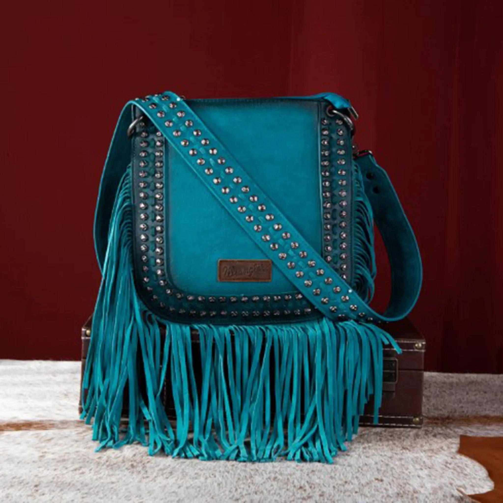 Wrangler Turquoise Rivet Fringe Purse-Conceal Carry sold by Western Edge