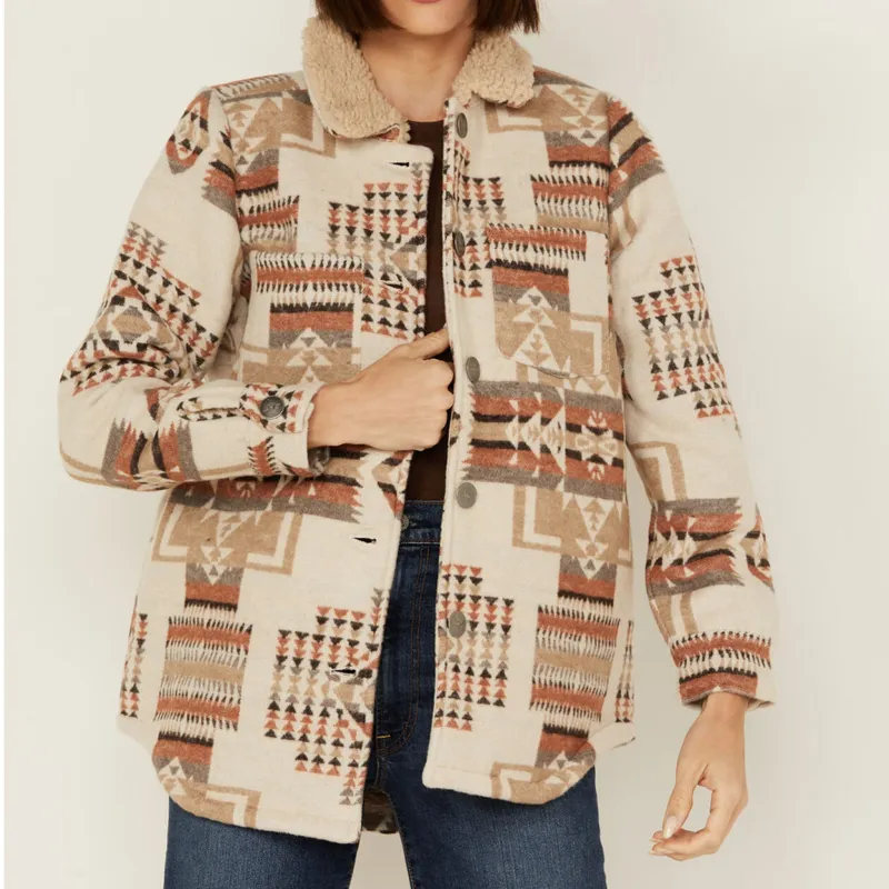 Cotton & Rye Women's Ivory Aztec Sherpa Jacket made by Western Edge