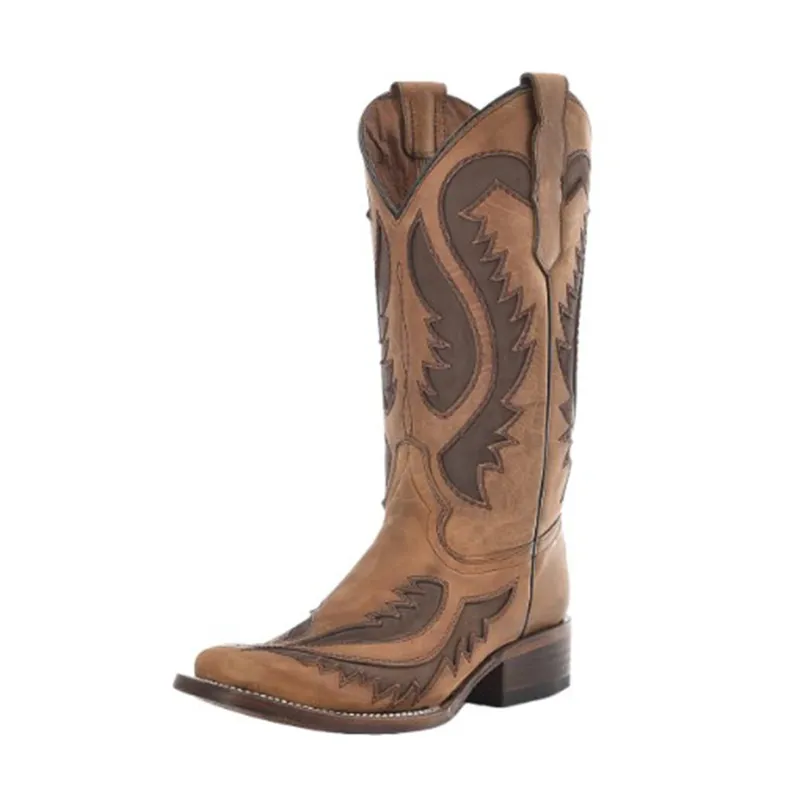 Corral Women's Tan & Chocolate Embroidered Inlay Boots made by Western Edge