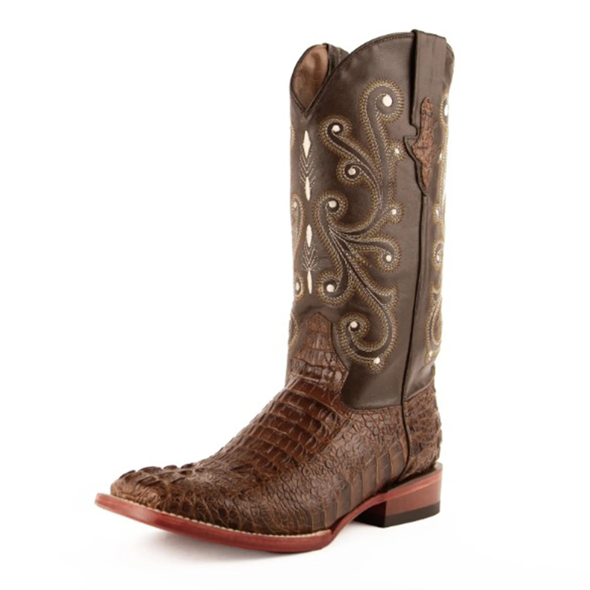 Ferrini Men's Caiman Print Sport Rust Square Toe sold by Western Edge