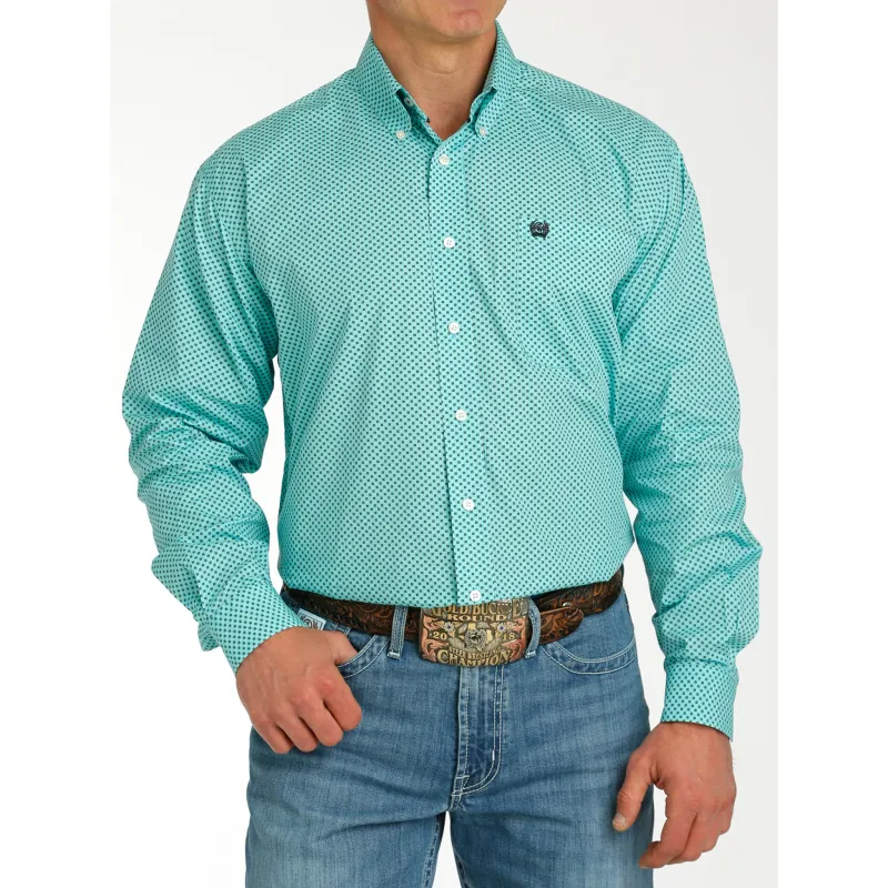 Cinch Men's Blue Printed Long Sleeve Shirt made by Cinch