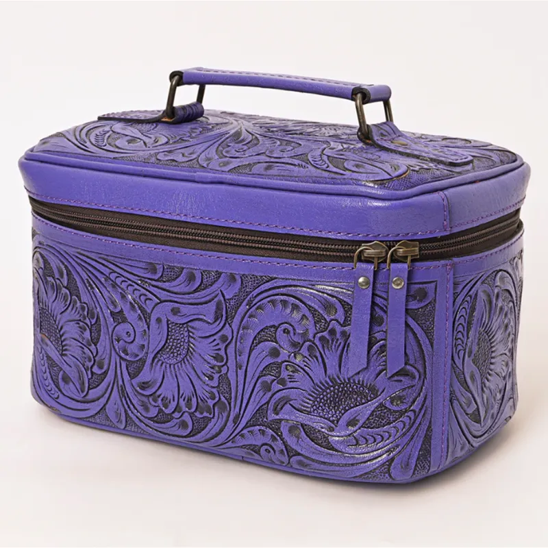 American Darling Purple Tooled Leather Make-Up Tote made by Western Edge