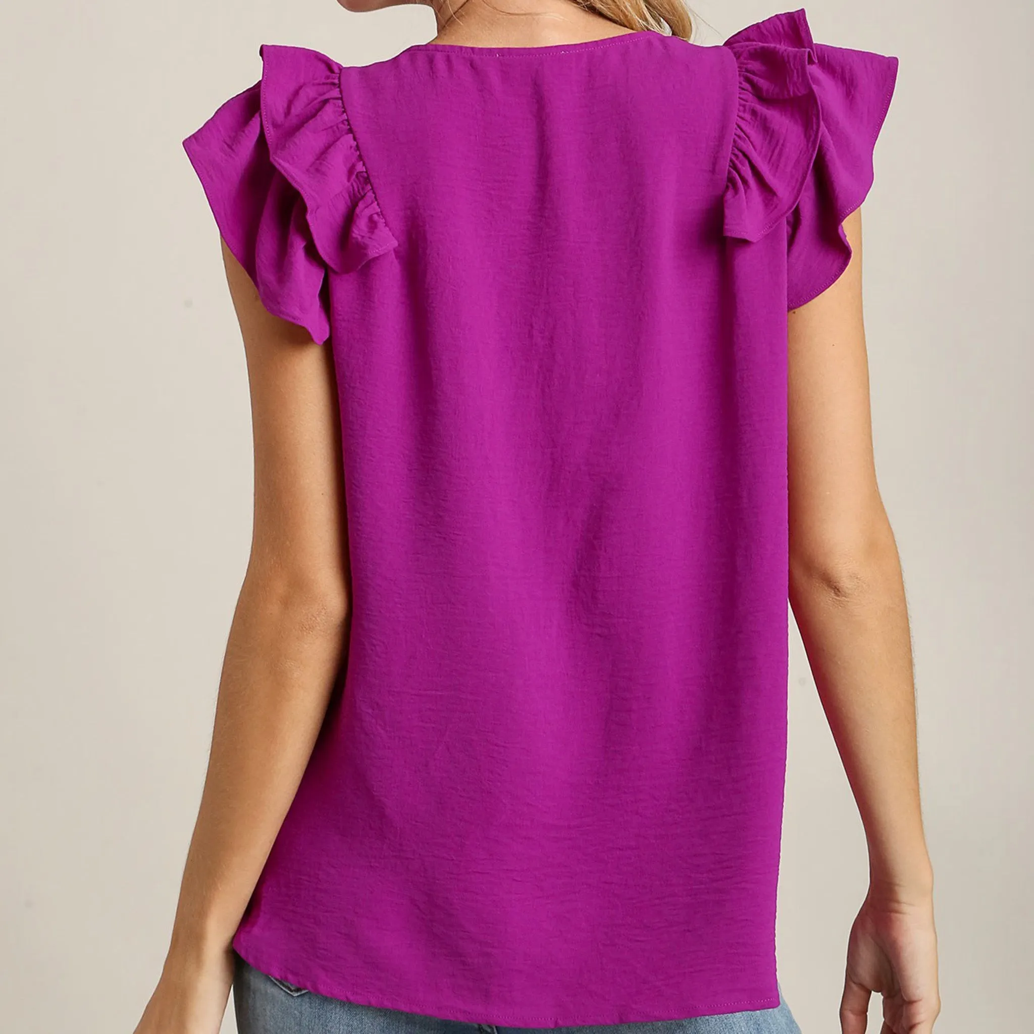 Umgee USA Women's Solid Ruffle Short Sleeve sold by Western Edge product image thumbnail 3