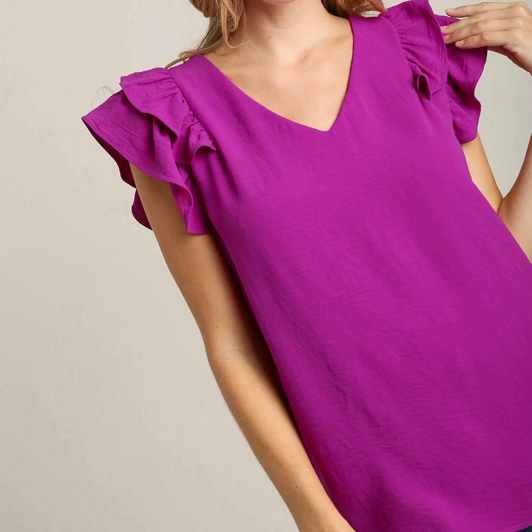 Umgee USA Women's Solid Ruffle Short Sleeve sold by Western Edge product image thumbnail 4