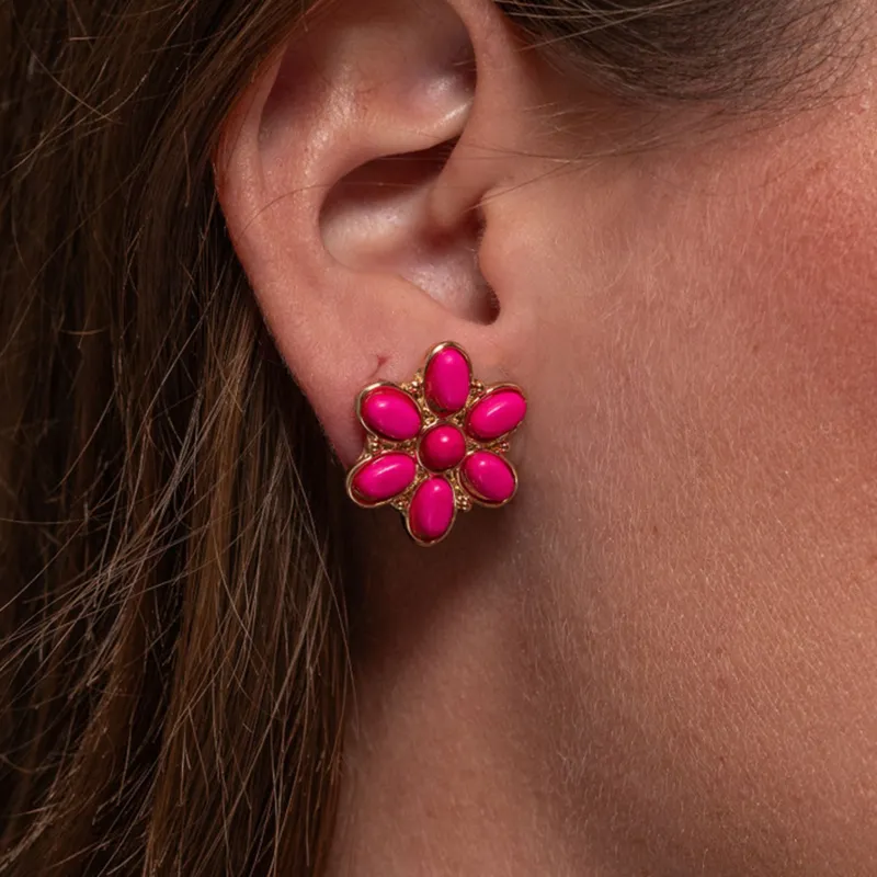 West and Company Pink Flower Studded Earrrings made by Western Edge