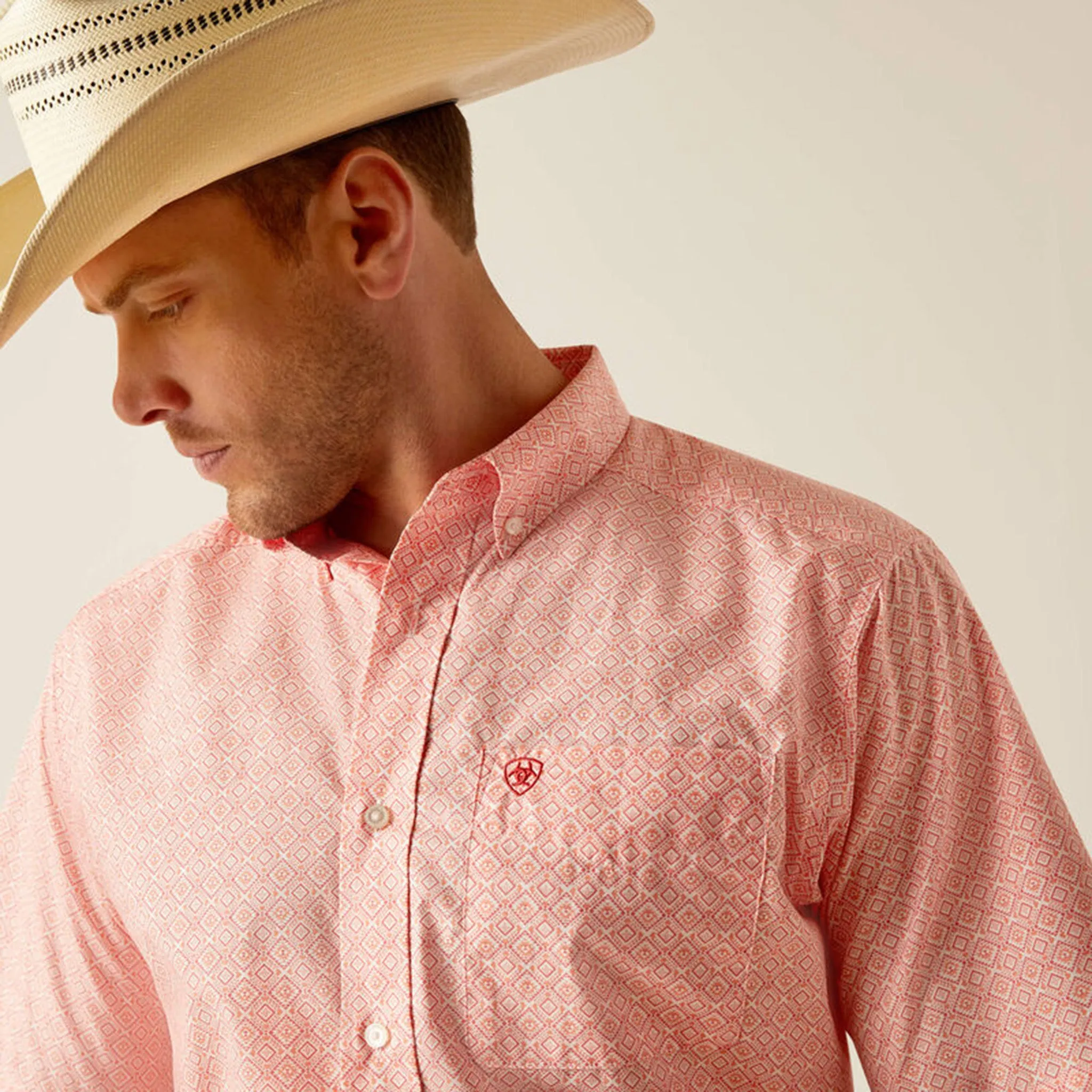 Ariat Men's Kamden Coral Geo Print Short Sleeve sold by Western Edge product image thumbnail 3