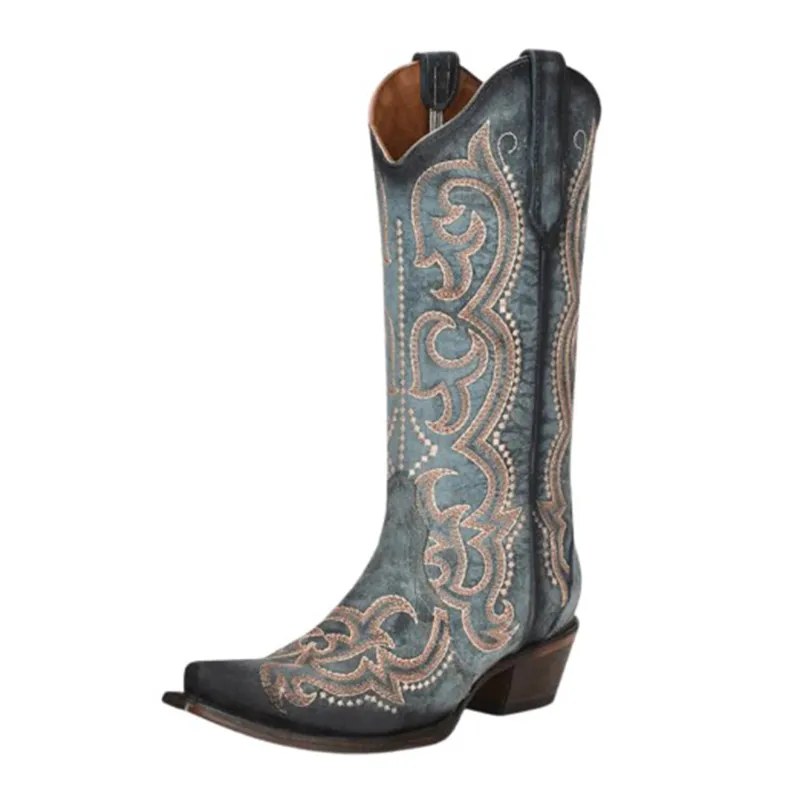 Corral Women's Distressed Blue Embroidered Snip Toe made by Western Edge
