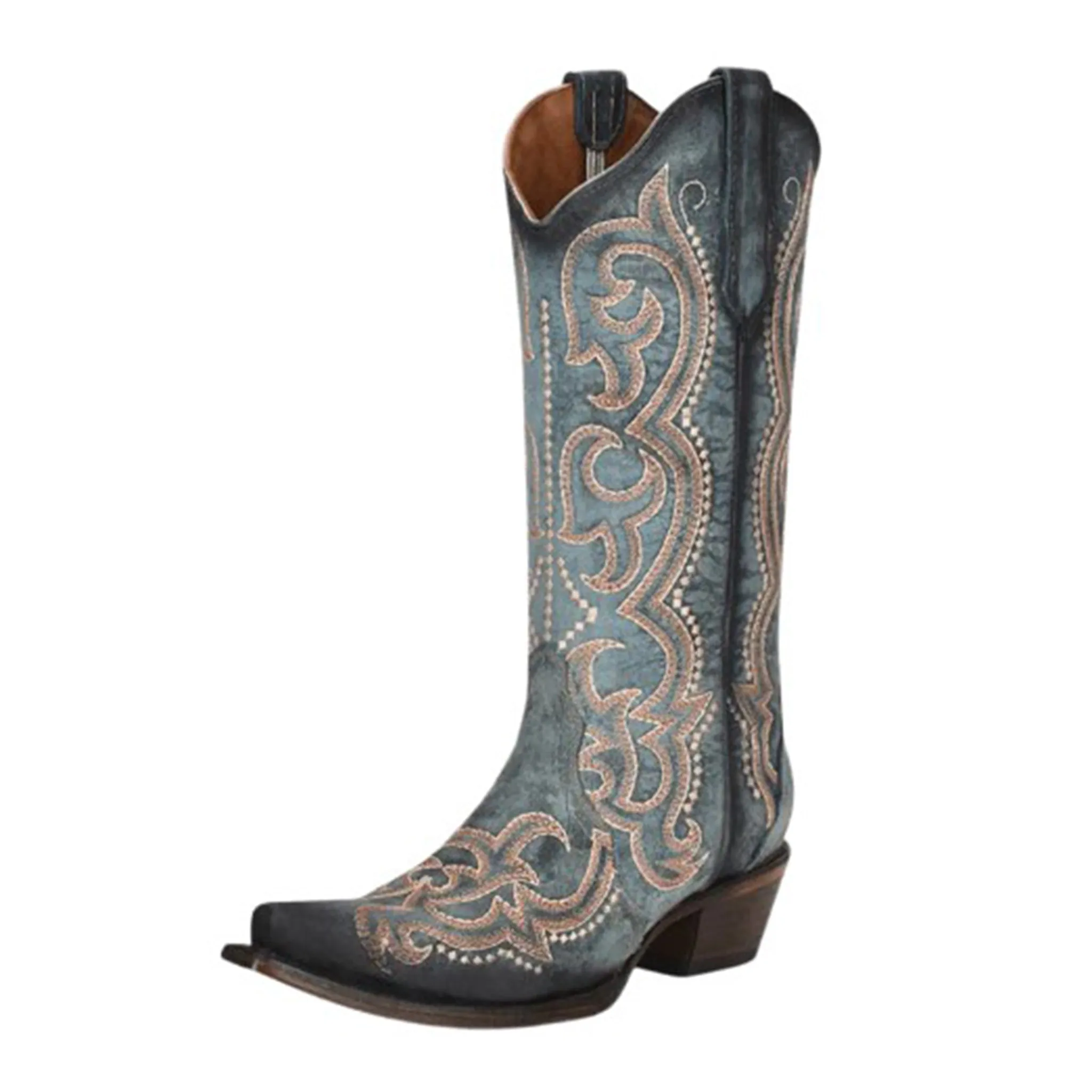 Corral Women's Distressed Blue Embroidered Snip Toe sold by Western Edge