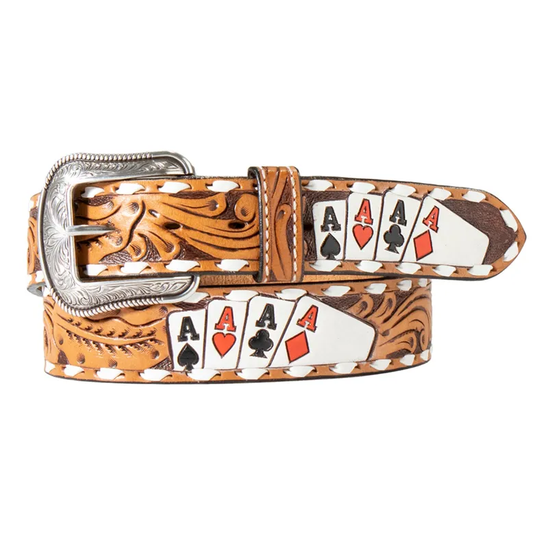 3D Men's Brown Ace of Cards Belt made by Western Edge