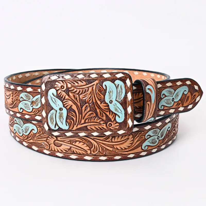 American Darling Women's Tooled Blue Flower Belt sold by Western Edge