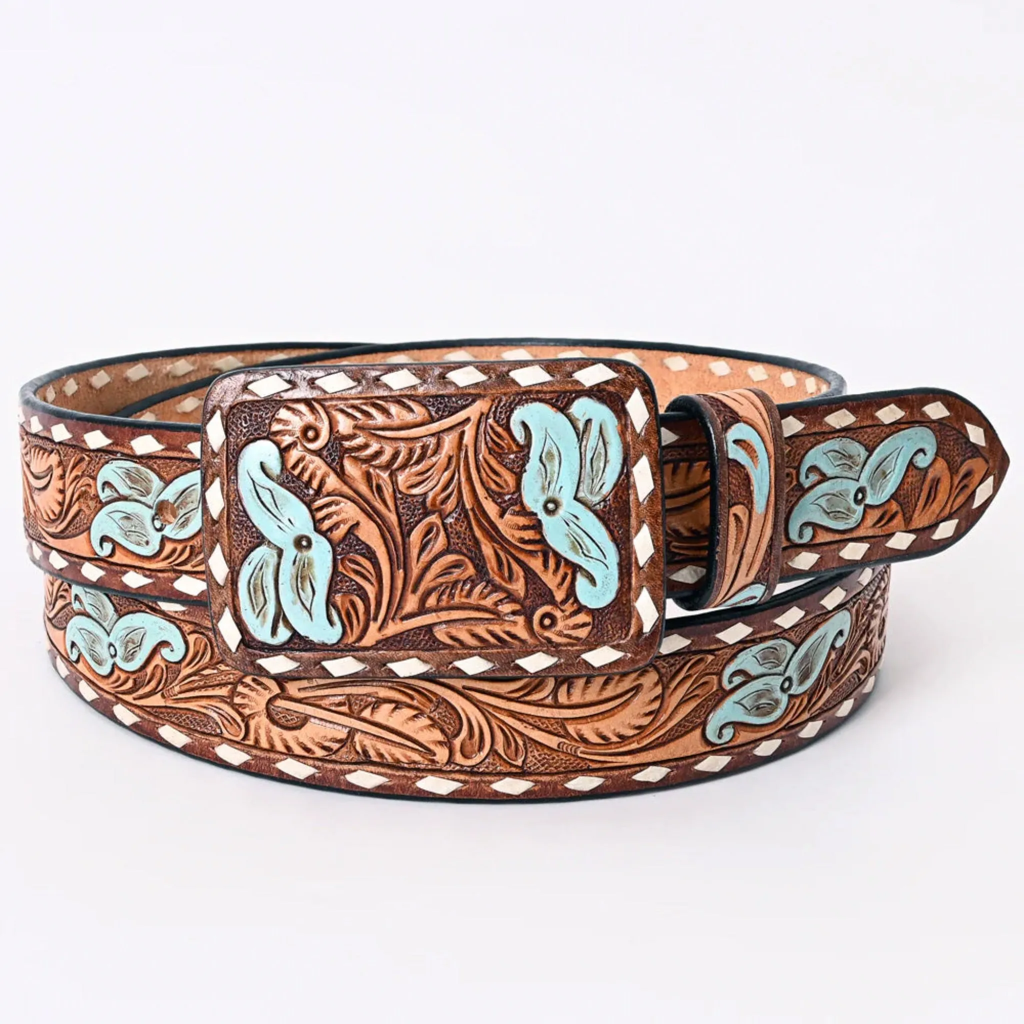 American Darling Women's Tooled Blue Flower Belt sold by Western Edge