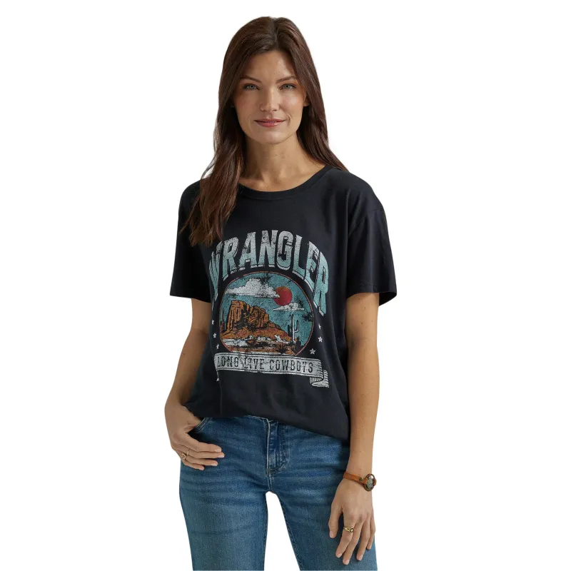 Wrangler Women's Black Long Live Cowboys Desert Tee made by Western Edge