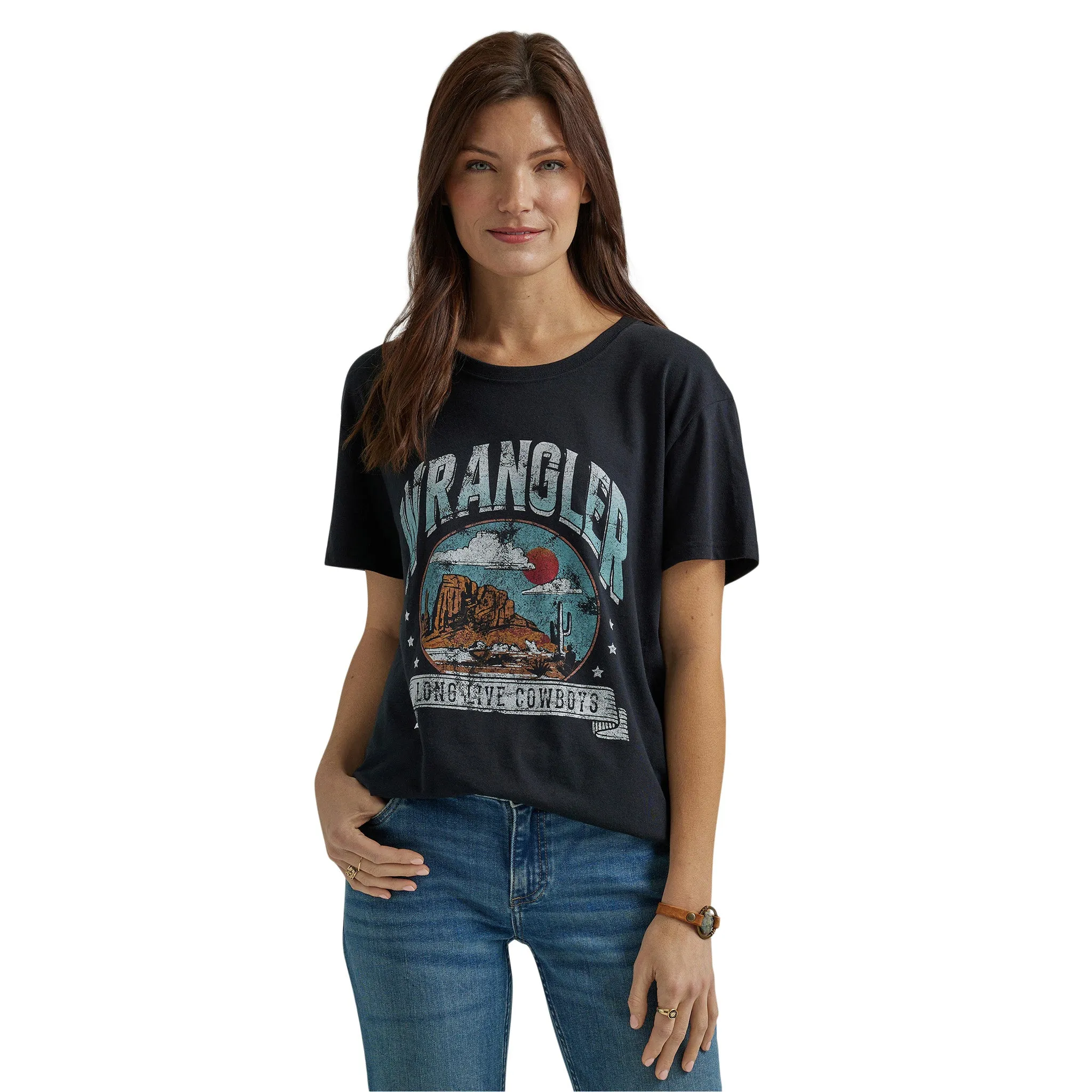 Wrangler Women's Black Long Live Cowboys Desert Tee sold by Western Edge