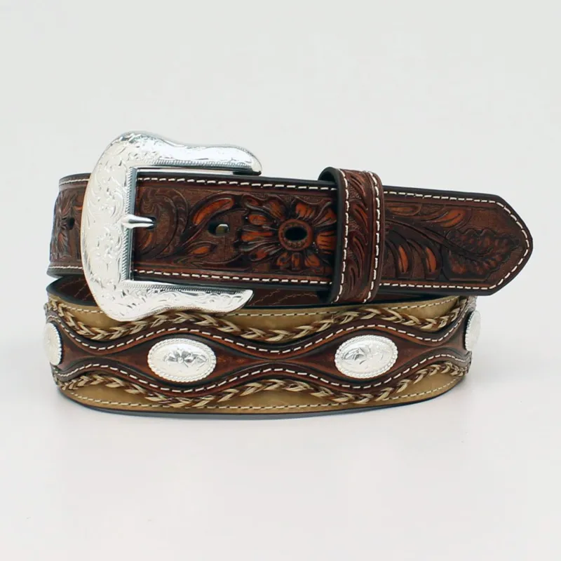 Nocona Men's Embossed Tabs Oval Conchos Belt made by Nocona