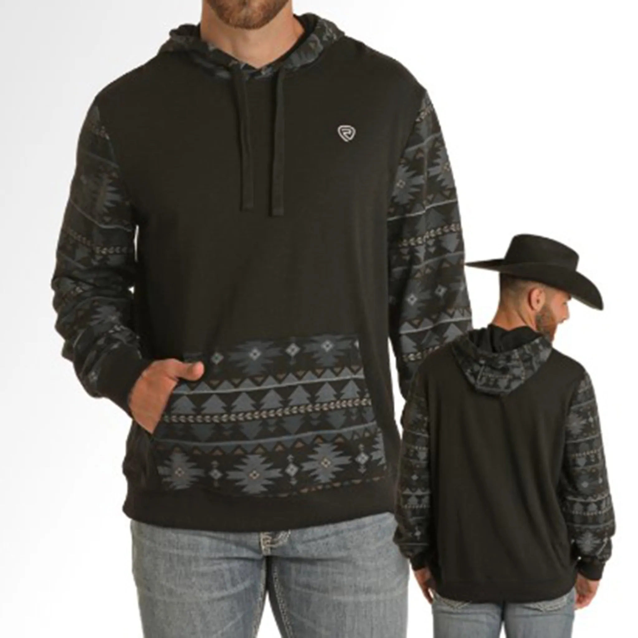 Rock & Roll Men's Black Print Terry Hoodie sold by Western Edge