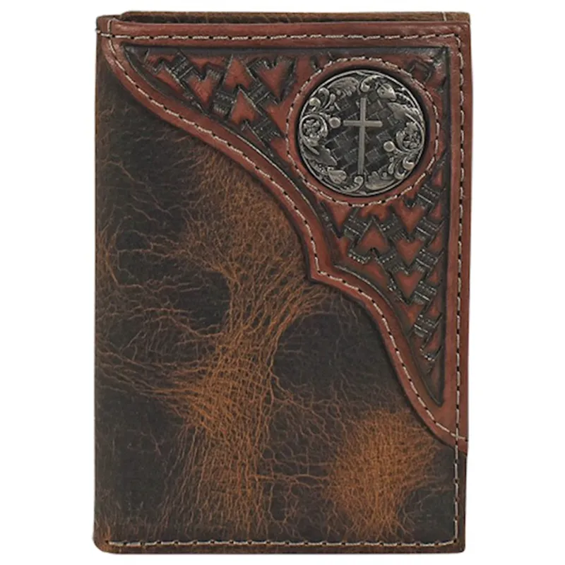 Justin Men's Tooled Trifold Wallet made by Justin Boots