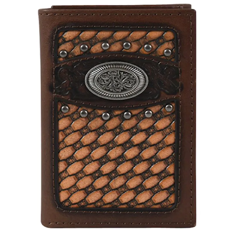 Justin Men's Basketweave Trifold Wallet made by Justin Boots