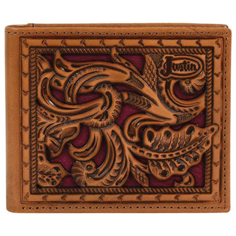 Justin Bifold Wallet Maroon Underlay made by Justin Boots
