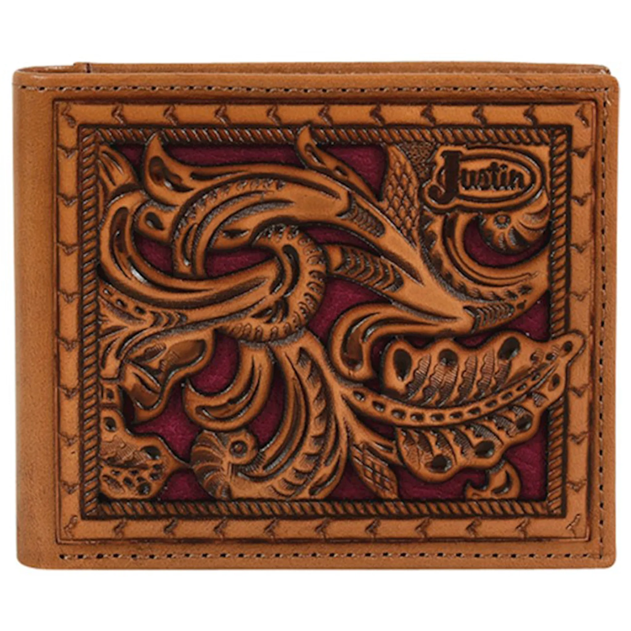Justin Bifold Wallet Maroon Underlay sold by Western Edge