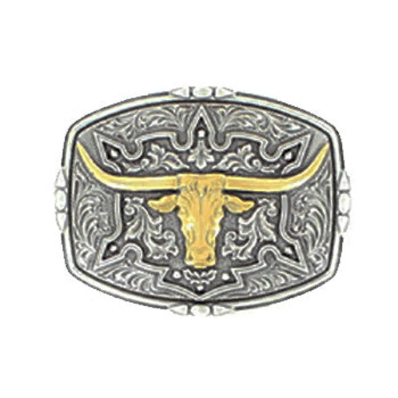 Two Tone Long Horn Rectangle Buckle made by Western Edge