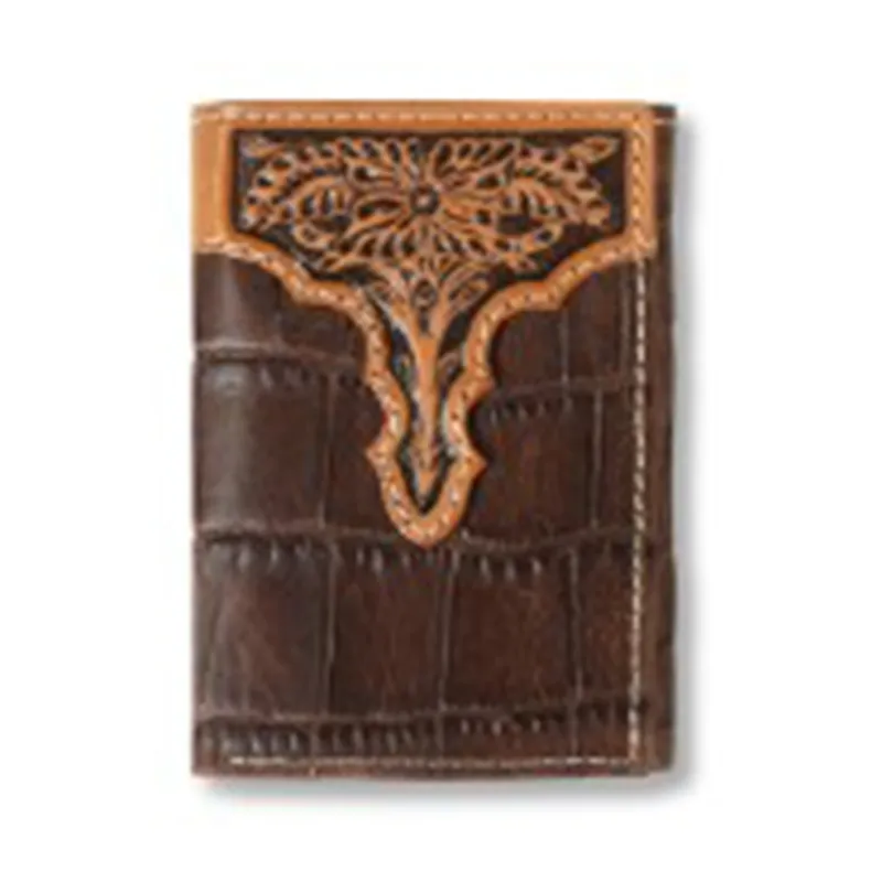 Ariat Men's Trifold Croc Floral Embossed Wallet made by Ariat