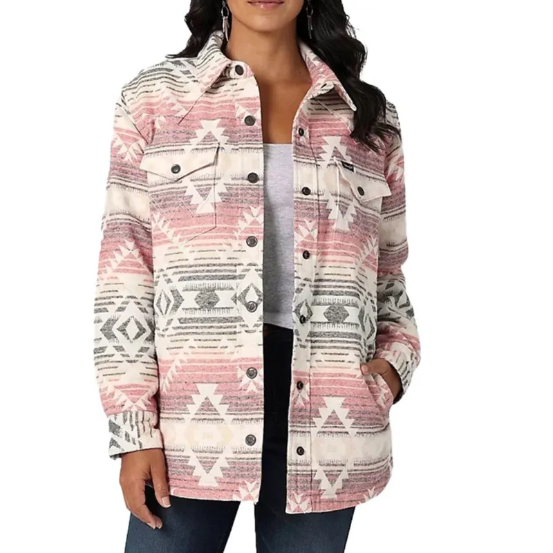 Wrangler Women's Pink & White Aztec Shacket made by Western Edge