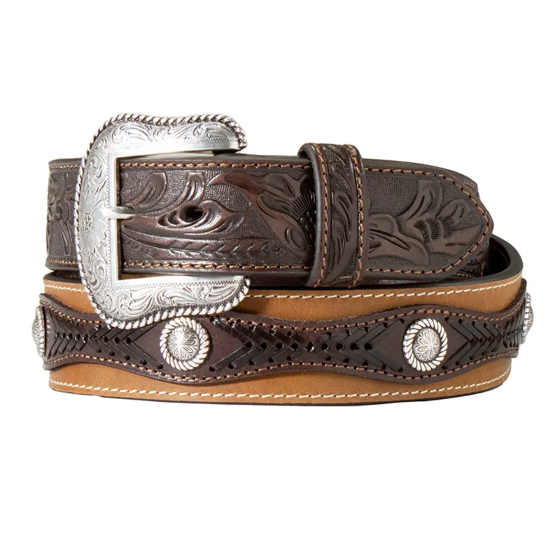 Nocona Men's Floral Embossed Tab Belt made by Nocona