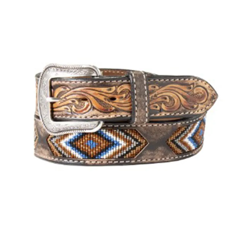 Ariat Men's Brown Tri Beaded Belt made by Ariat