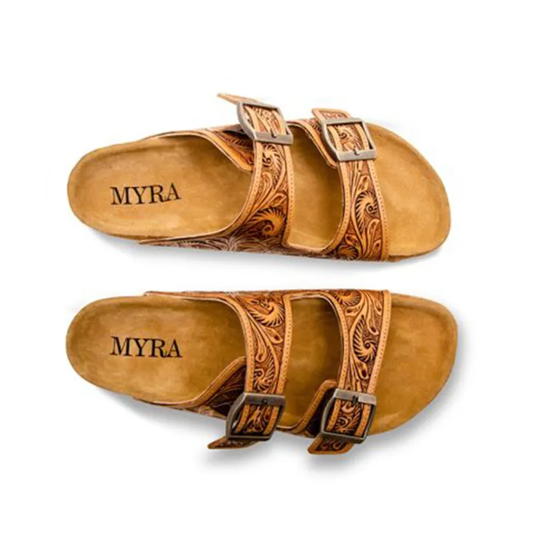 Myra Bags Tooled Double Strap Sandal made by Myra Bag