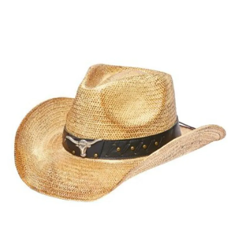 Toyo Straw Hat w/ Longhorn made by Western Edge