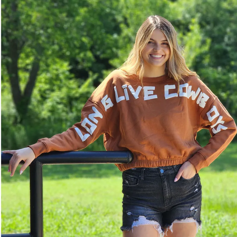 Wrangler Rust Long Live Cowboys Crop Sweatshirt made by Wrangler