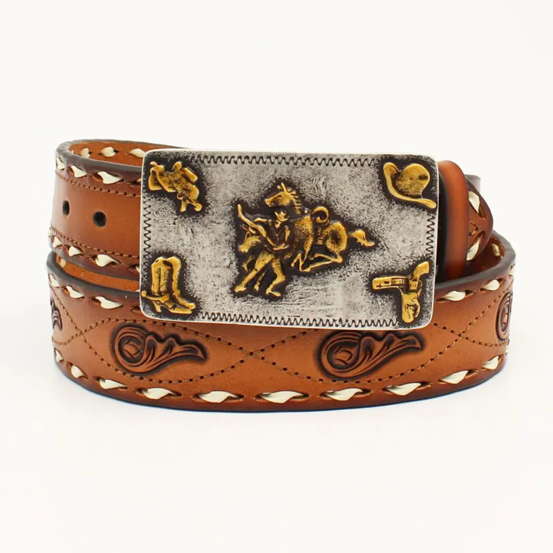 Angel Ranch Buck Stitch Rectangle Buckle Belt made by Western Edge