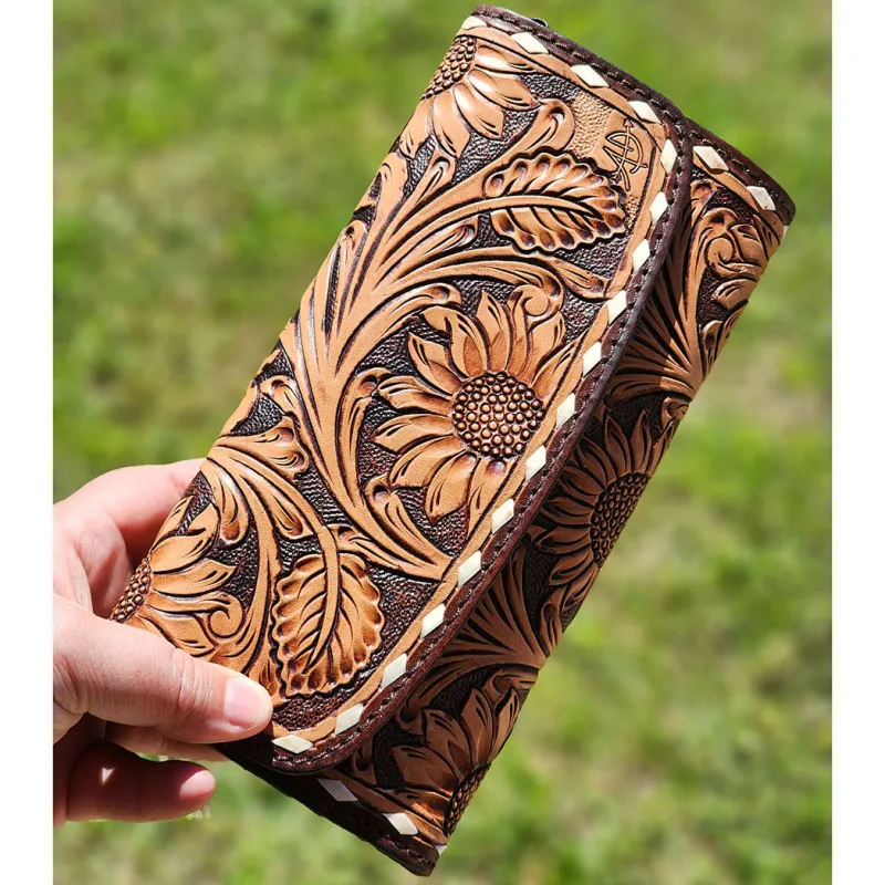 American Darling Sunflower Tooled Clutch/Wallet made by Western Edge