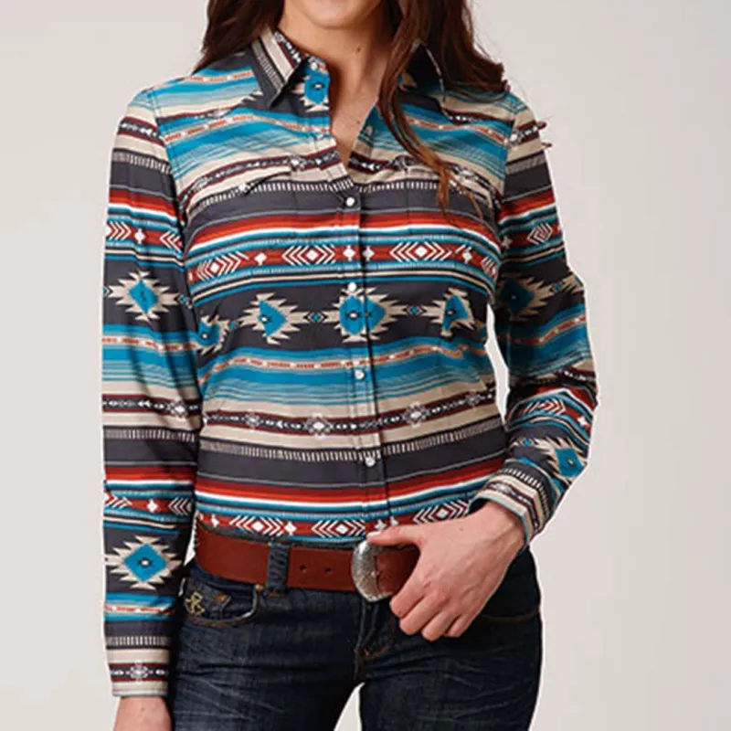 Woman's Aztec Blanket Print Western Shirt made by Roper