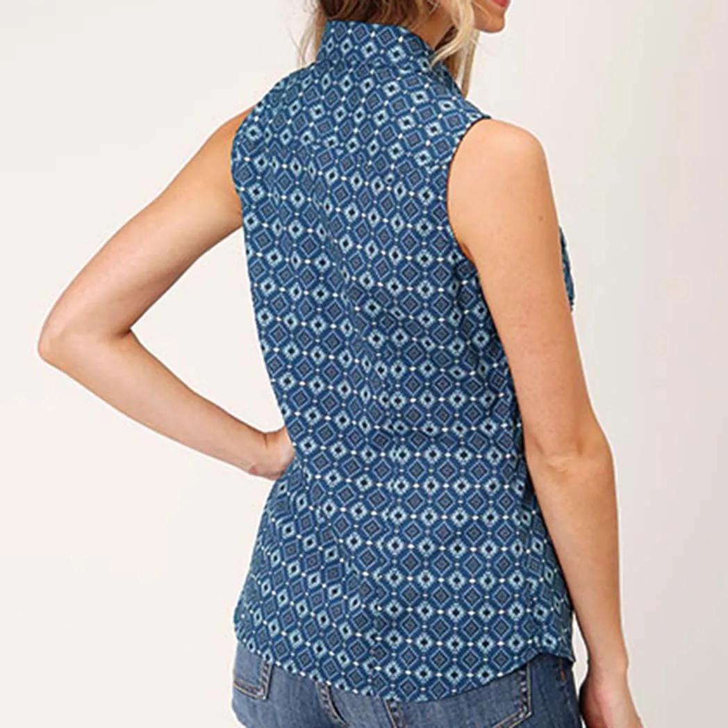 Woman's Blue Mini Aztec Sleeveless Shirt sold by Western Edge product image thumbnail 2