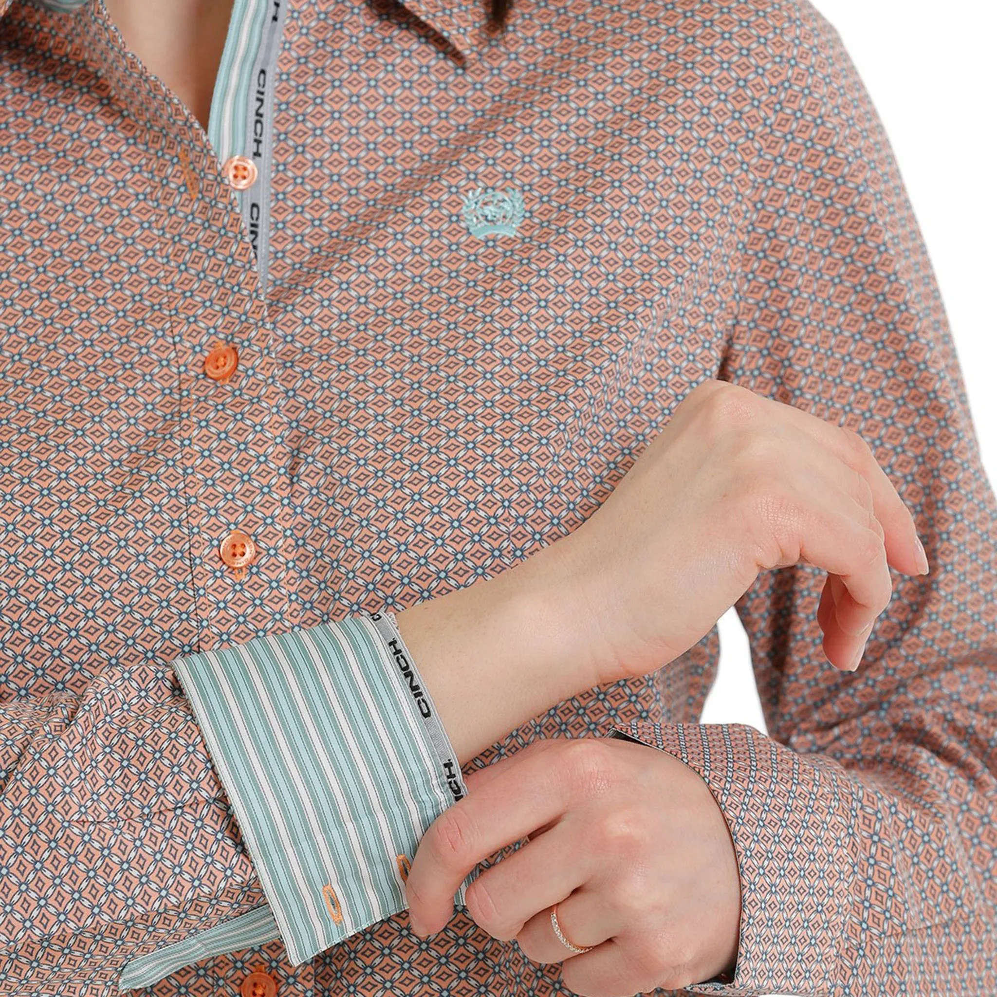 Cinch Women's Light Blue and Coral Shirt sold by Western Edge product image thumbnail 3