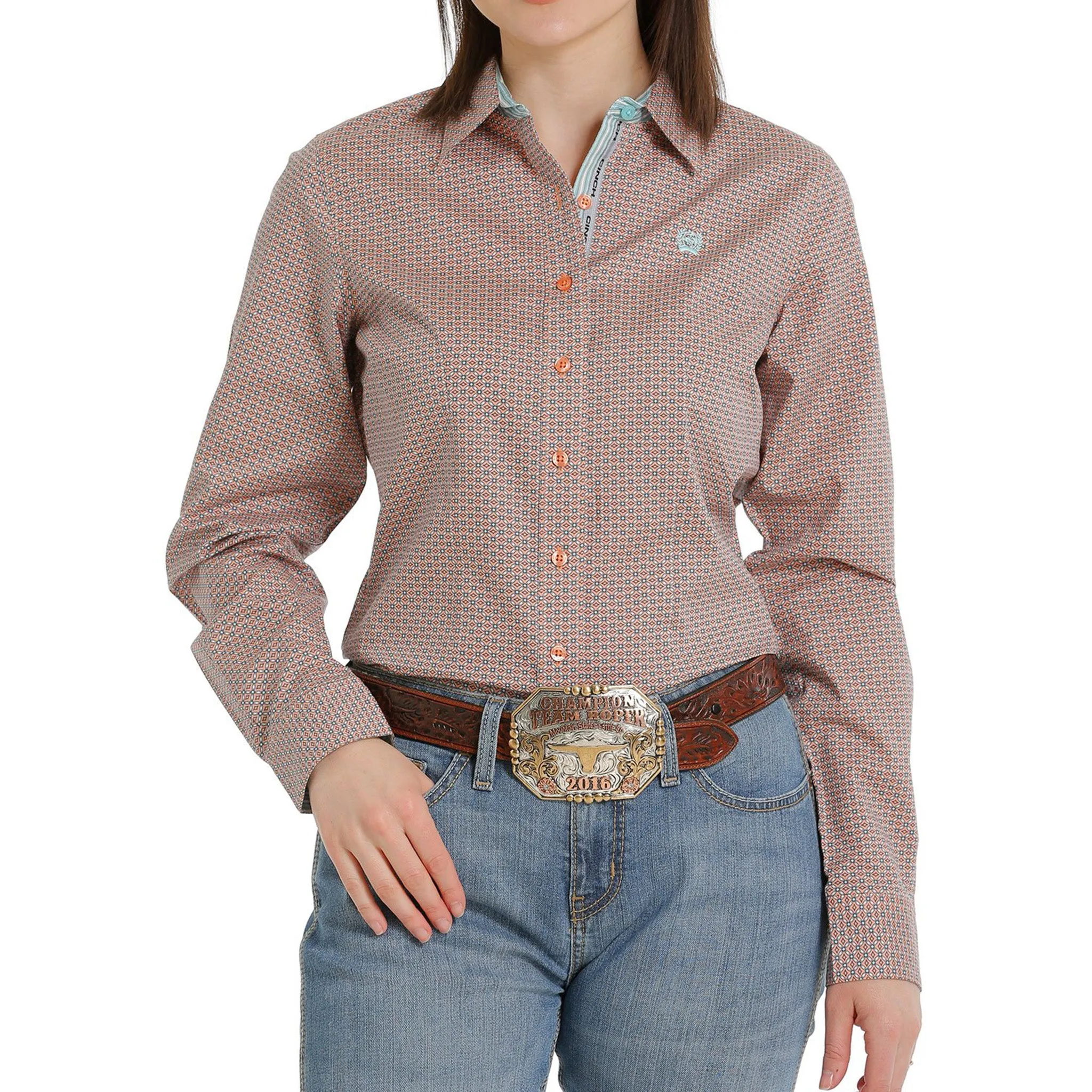Cinch Women's Light Blue and Coral Shirt sold by Western Edge