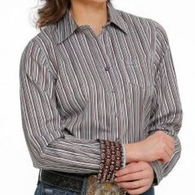 Cinch Women's Multi Stripe Long Sleeve Button Down made by Cinch