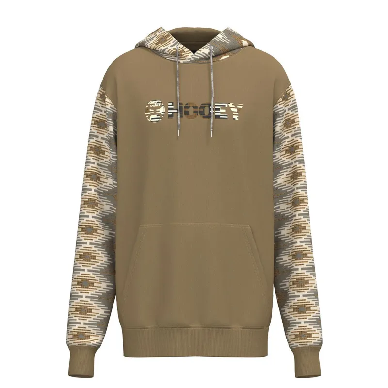 Hooey Men's "Lock-Up" Tan Hoodie With Aztec Pattern Sleeves sold by Western Edge