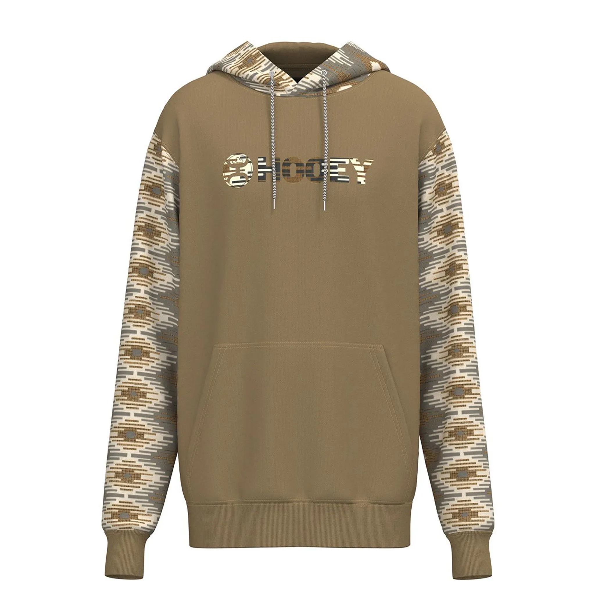 Hooey Men's "Lock-Up" Tan Hoodie With Aztec Pattern Sleeves sold by Western Edge