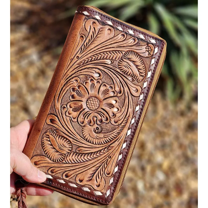 American Darling Tooled Leather & Buck Stitch Wallet made by Western Edge